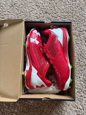 Under Armour Red and White Baseball Cleats
